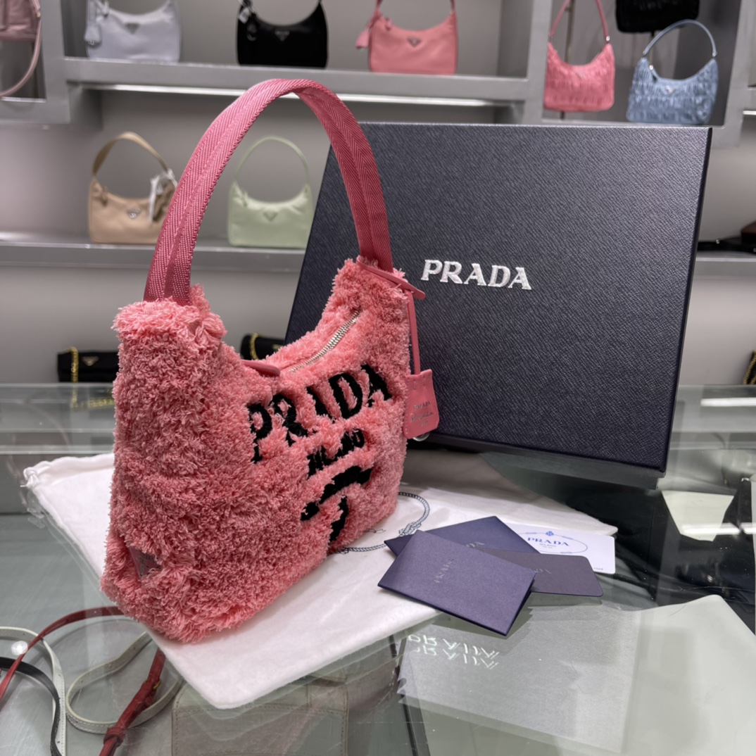 Prada Mini Re Edition 2000 Terry Hobo Bag Handbag Petal Pink/Black 1NE515